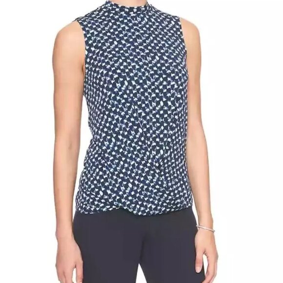 NWT Banana Republic Navy Print Matte Jersey Mock Twist Tank Top Sz XS - Picture 1 of 7